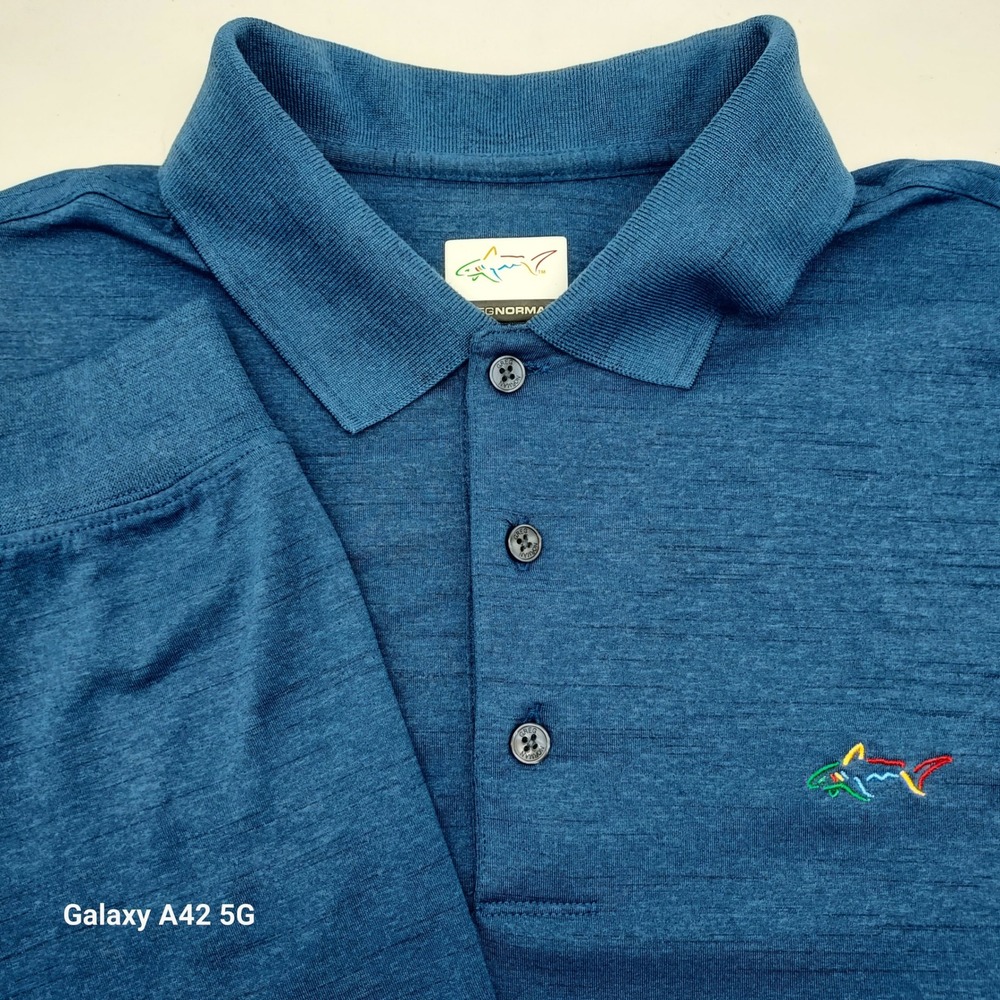 Greg Norman Mens Play Dry Long Sleeve Polo Shirt Blue Shark Logo Size M TL110361
